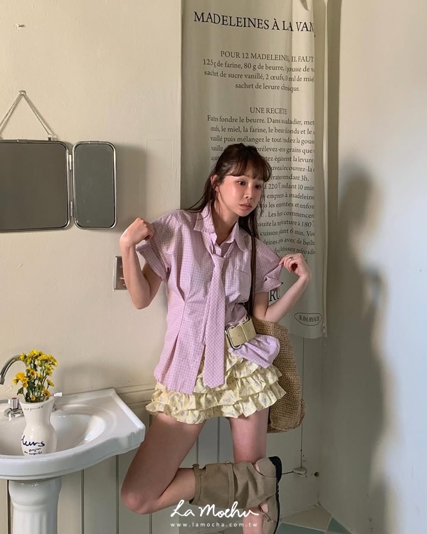 高腰棉質碎花蛋糕褲